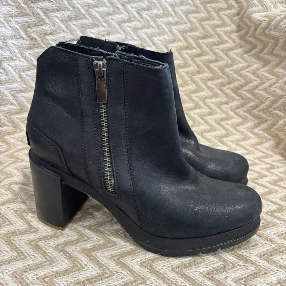 Sorel Women's Blake Leather Zip Block Heel Booties Black Size 9